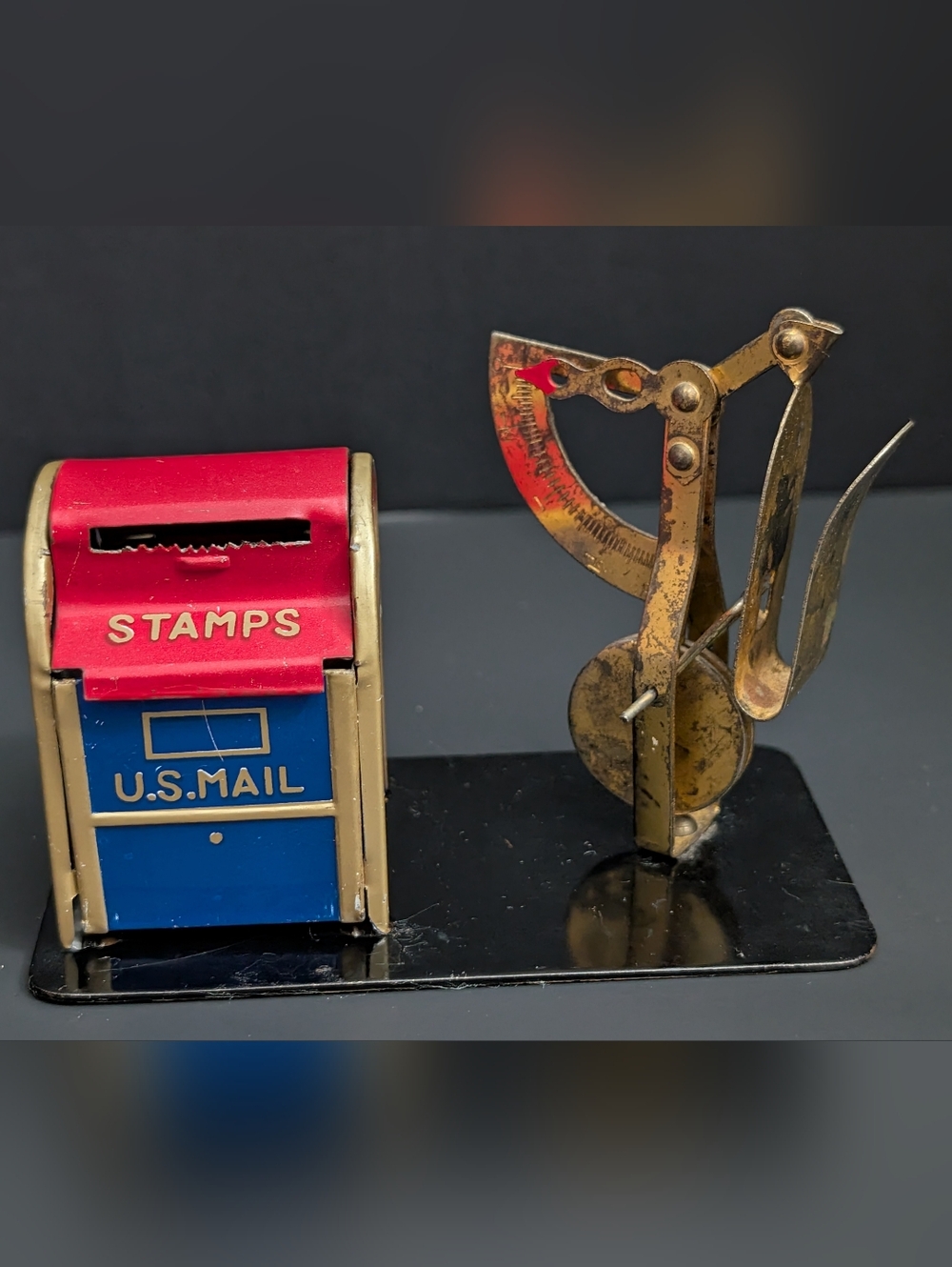 Vintage 1950's Tin Mailbox Stamp Dispenser With Letter Scale 4-2026